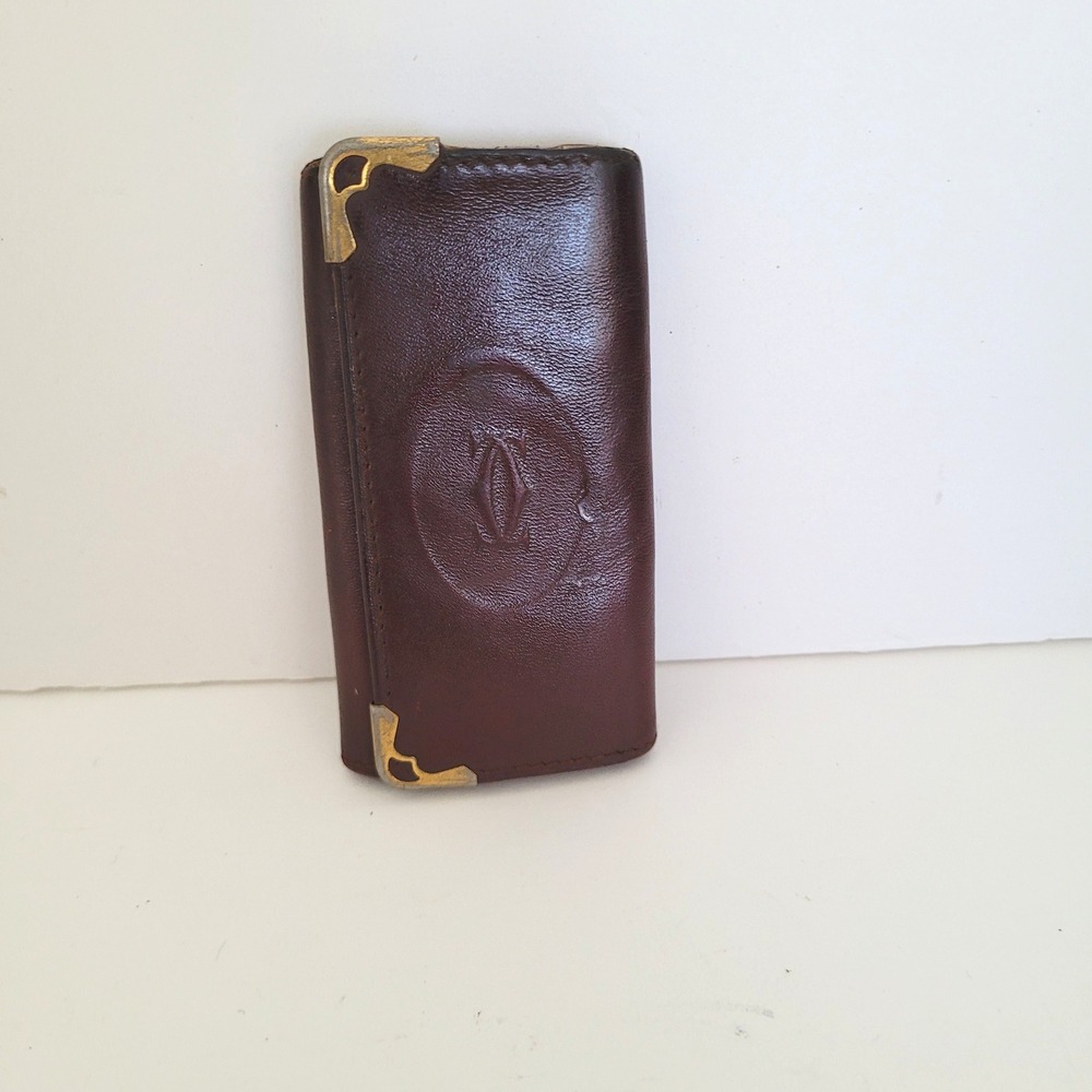 Cartier Vintage Burgundy Leather Key Holder Case Must‎ de Cartier Gold Hardware